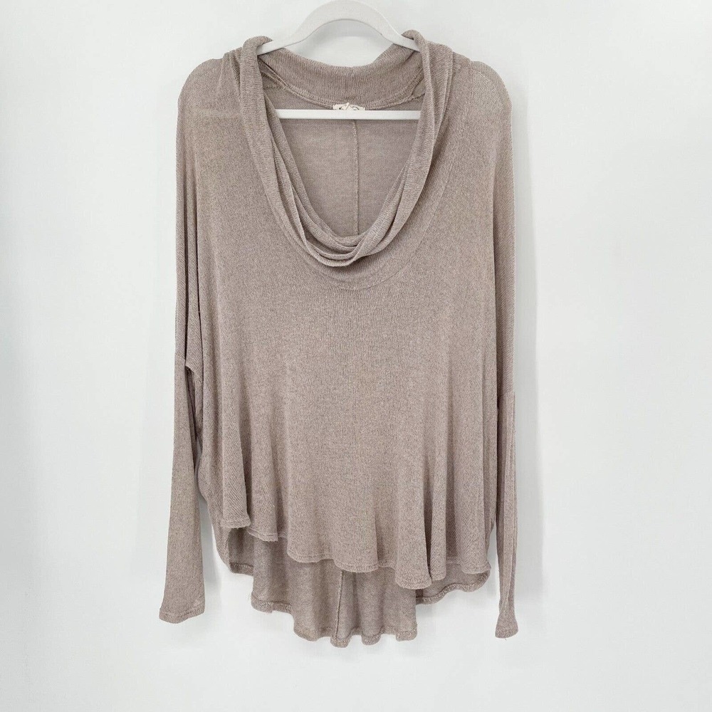 UO Silence + Noise Lisa Cowl Neck Tunic Sweater Sz M Taupe‎ Gray Hi-Low Hem
